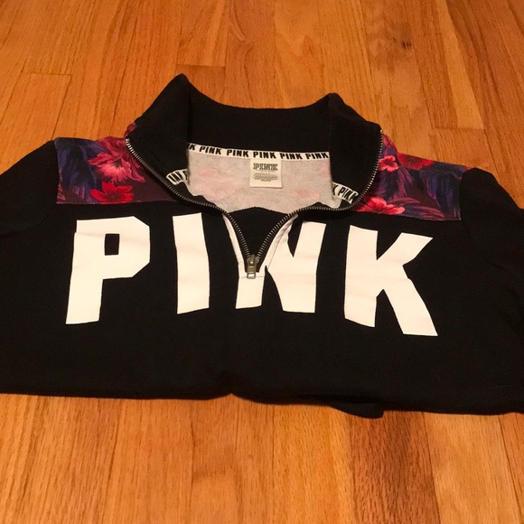 PINK Victoria's Secret Jackets & Blazers - Pink Black and Floral Quarter Zip